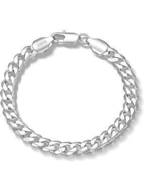 Sterling Silver 7mm Cuban Link Chain Bracelet for Men - Stylish Jewelry